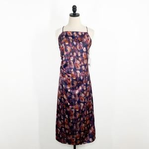 NWT Jason Wu Satin Watercolor Midi Dress Purple Floral Ruched Cocktail Size M